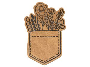 Jessy Sewing Kunstleder-Label mit aufgedruckter Nähnaht - "Flowerpocket" - braun