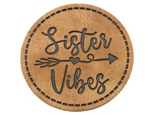 Jessy Sewing Kunstleder-Label mit aufgedruckter Nähnaht - "Sister Vibes" - braun