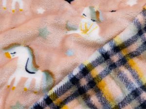 Hochwertiger Cuddle Microfaser Soft Plüsch Doubleface - süße Einhörner - altrosa