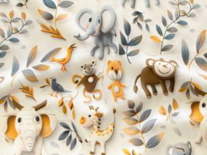 Nahaufnahme von Jersey Popeline 3D Digitaldruck - Tiere - helles beige