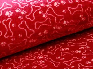 Wellnessfleece - Hundepfötchen und Knochen - beere