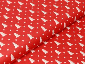 Webware Baumwolle Swafing Noel - Weihnachtsbäume auf Punkten - rot/weiß