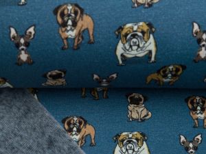 Alpenfleece Digitaldruck - freche Hundebande - jeansblau