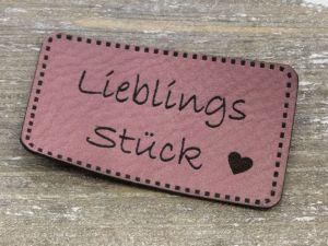 Nahaufnahme von Label Kunstleder KDS - Lieblingsstück - mauve