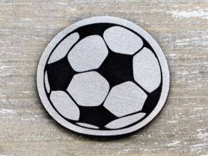 Nahaufnahme von Label Kunstleder KDS - Fußball - silber