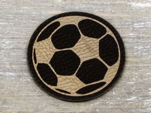 Nahaufnahme von Label Kunstleder KDS - Fußball - schwarz - gold
