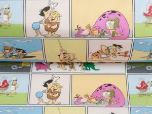 Webware Baumwolle Popeline Digitaldruck The Flinstones - Fred macht Urlaub - altgelb