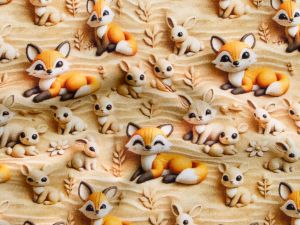 Nahaufnahme von Jersey 3D Digitaldruck – süße Marienkäfer – beige