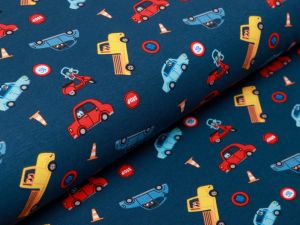 Webware Popeline Baumwolle - verschiedene Autos - petrol