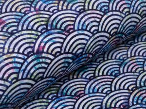 Jersey Digitaldruck Cygnus - bunte Bögen - weiß/blau