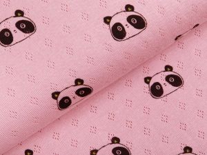 Jersey Baumwolle-Feinstrick - Pointoille Lochmuster - Pandas - altrosa