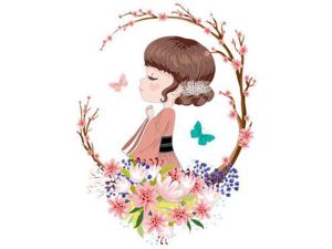 Transfer-Applikation zum Aufbügeln ca.22,0 cm  x 16,3 cm - japanisches Blumenmädchen