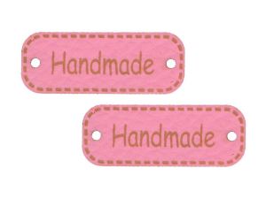 2 Applikationen / Label aus ökologischem Kunstleder ca. 15x40mm - Handmade - rosa