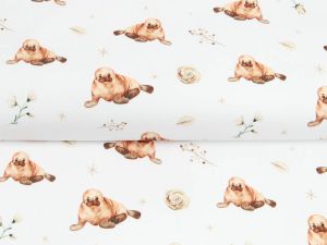 Webware Baumwolle Popeline Digitaldruck Mix Senna Snoozy - Walrosse - weiß