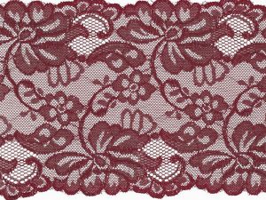 Elastische Spitze 150 mm - Blumen - bordeaux