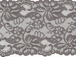 Elastische Spitze 150 mm - Blumen - grau