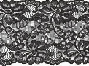 Elastische Spitze 150 mm - Blumen - schwarz