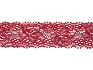 Elastische Spitze 30 mm - Blumen - tomatenrot