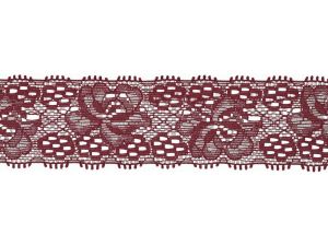 Elastische Spitze 30 mm - Blumen - bordeaux