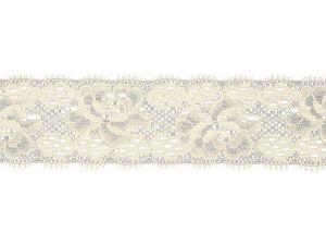 Elastische Spitze 30 mm - Blumen - wollweiß