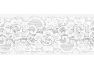 Elastische Spitze 50 mm - Blumen - weiß