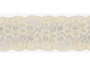 Elastische Spitze 50 mm - Blumen - wollweiß