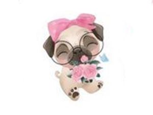 Transfer-Applikation zum Aufbügeln ca. 5,5 cm  x 7,0 cm - Mopsdame mit Rosen