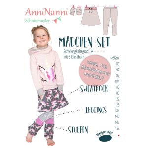 Papierschnittmuster Blaubeerstern AnniNanni MÄDCHEN-SET Rock+Leggins+Stulpen - Mädchen