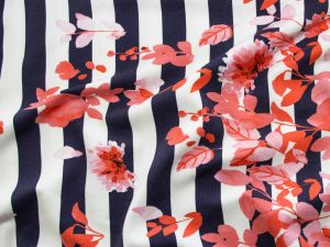 Jersey Baumwolle Swafing Madrid - Streifen und Blumen - weiß 