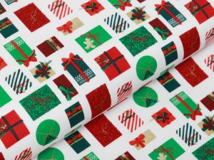 Webware Baumwolle Popeline mit Foliendruck - Weihnachtsgeschenke - wollweiß