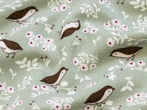 Jersey - Vögel auf Zweigen - mint