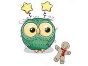 Transfer-Applikation Christmas Owls zum Aufbügeln - ca. 7,0 cm x 5,0 cm - Eule mit Lebkuchenmann