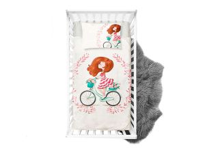 Webware Baumwolle Panel 75cm x 100cm Mädchen mit Fahrrad