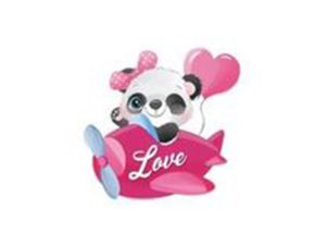 Transfer-Applikation zum Aufbügeln ca. 8,5 cm  x 7,5 cm - Pandabär im pinken Flugzeug