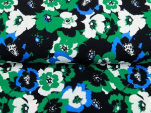  Webware Baumwolle Viskose - Blumen - grün/blau