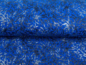 Strickstoff mit Foliendruck und Pailletten - Zweige - kobaltlblau