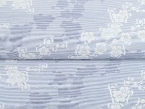  Webware mit aufgenähten Blumen auf Streifen - weiß/blau