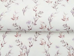 Jersey OTTOMAN - Querrippe - Aquarelle-Herbstzweige - weiß/mauve