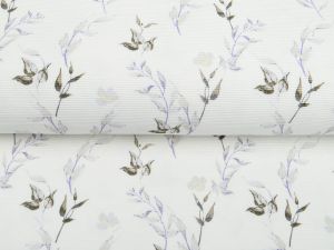 Jersey OTTOMAN - Querrippe - Aquarelle-Herbstzweige - weiß/lila