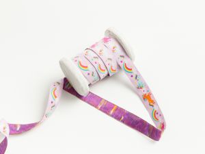 Webband Farbenmix "Rainbow Unicorns" - Einhörner - rosa