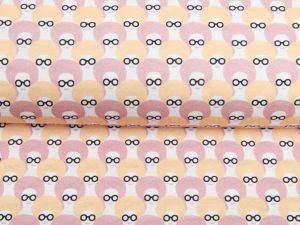 Single Jersey Sanetta - Bubiköpfe mit Brillen - weiß/rosa