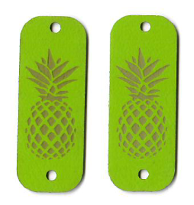 2 Applikationen / Label aus ökologischem Kunstleder ca. 15x40mm - Ananas - limette