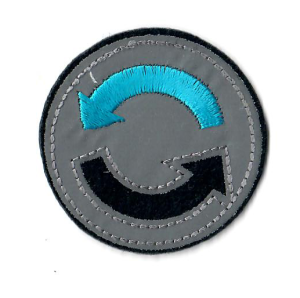 Stick - Applikation Reflektor zum Aufbügeln ca. 4,5 cm x 4,5 cm - Yin-Yang Pfeile - grau-türkis