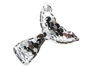 Applikation/Aufnäher gepolstert mit Glitter-Pailletten  ca. 55 mm x 50 mm -  Meerjungfrau-Flosse - silber