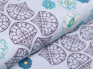 Slub-Jersey Viskose Swafing In the Garden by Bienvenido Colorido - Blumen und Vögel - graublau