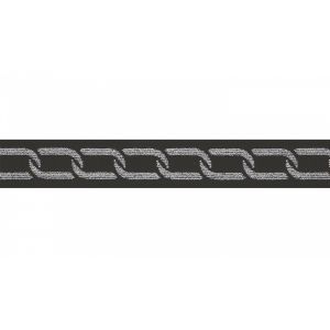 Gummiband elastisch mit Glitzer 25 mm - verschlungenes Kettenmuster - schwarz/weiß