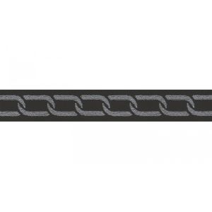 Gummiband elastisch mit Glitzer 25 mm - verschlungenes Kettenmuster - schwarz/silberfarben