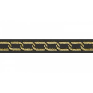 Gummiband elastisch mit Glitzer 25 mm - verschlungenes Kettenmuster - schwarz/goldfarben