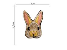 Nahaufnahme von Stick-Applikation zum Aufnähen ca 3 cm x 4,5 cm - Hase - gold