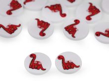 Kinderknöpfe 5 Stück/15,4 mm - Dinosaurier - weiß/rot